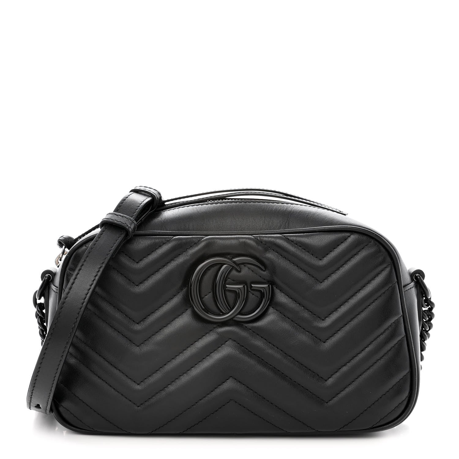 Gucci Calfskin Matelasse Monochrome Small GG Marmont Chain Shoulder Bag Black 1 of 17