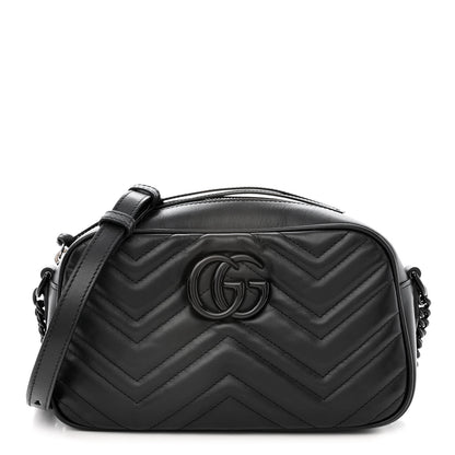 Gucci Calfskin Matelasse Monochrome Small GG Marmont Chain Shoulder Bag Black 1 of 17