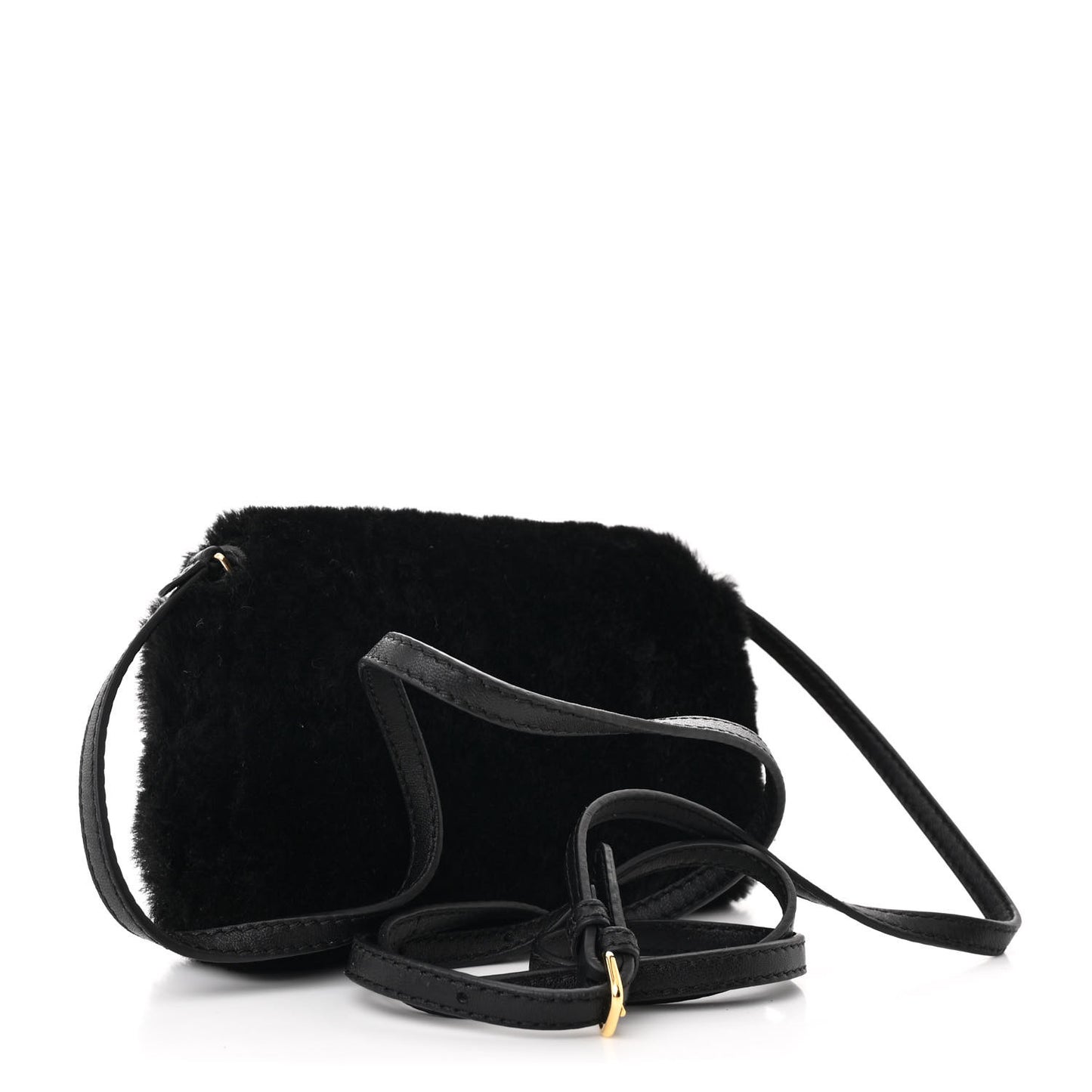 Shearling Shiny Nappa Micro Baguette Black
