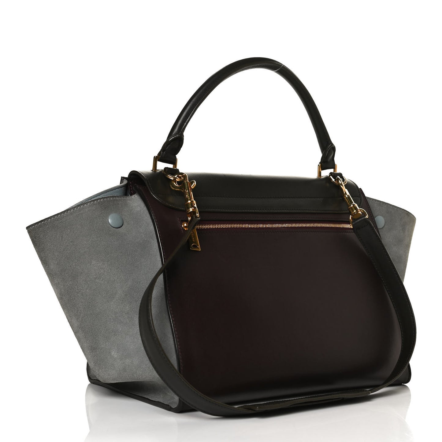 Smooth Calfskin Suede Medium Tri-Color Trapeze Dark Grey