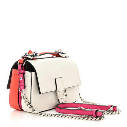 Fendi Vitello Dolce Nappa Flowerland Tri-Color Micro Double Baguette Fuxia White Ice Papavero 3 of 10