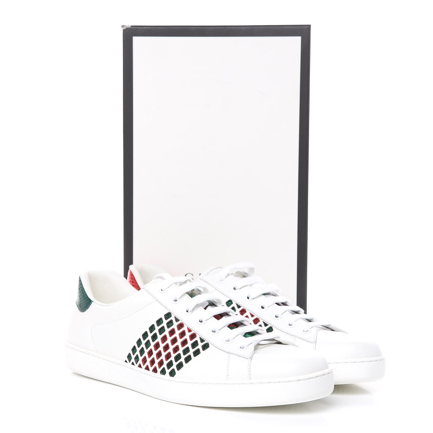 Calfskin Mens Ace Sneakers 12 White Green