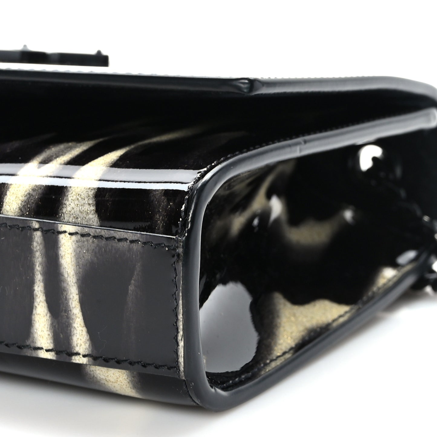 Patent Small Monogram Kate Satchel Black Ivory Gold