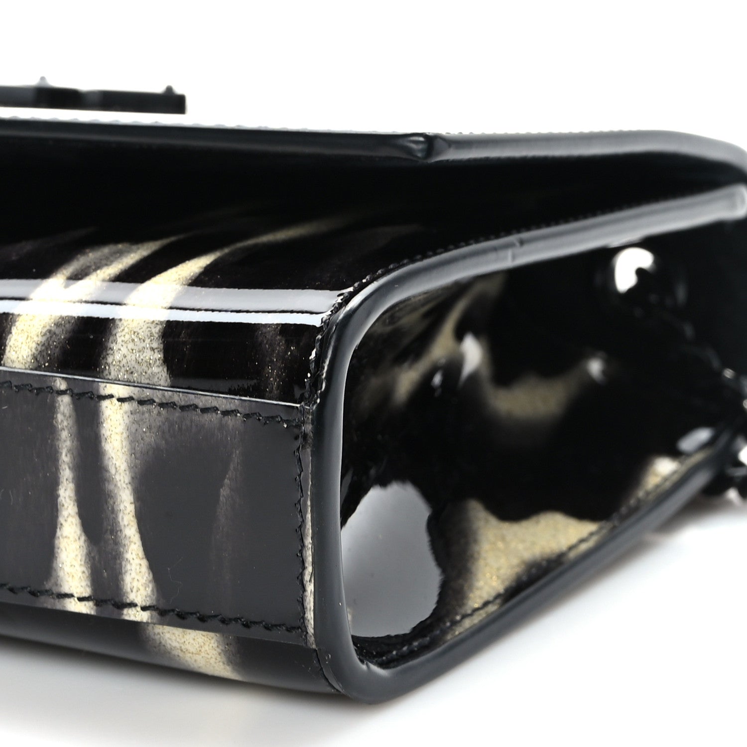Saint Laurent Patent Small Monogram Kate Satchel Black Ivory Gold 8 of 8