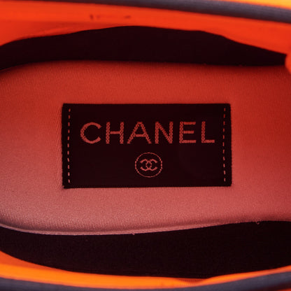 Chanel Suede Calfskin Lambskin Neoprene High Top CC Sneakers 40.5 White Fluo Orange 8 of 10