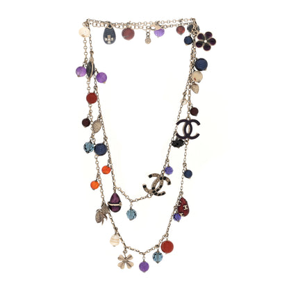Chanel Beaded Charm CC Long Strand Necklace Silver Multicolor 2 of 4