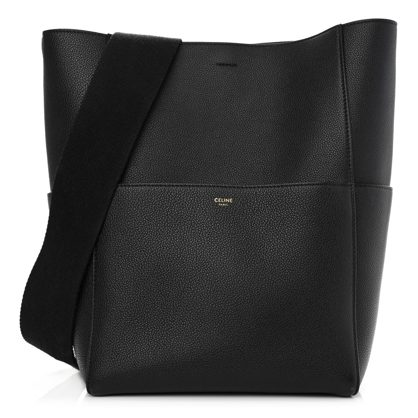 Soft Grained Calfskin Sangle Bucket Bag Black