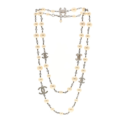 Chanel Crystal Pearl CC Long Necklace Silver 3 of 5