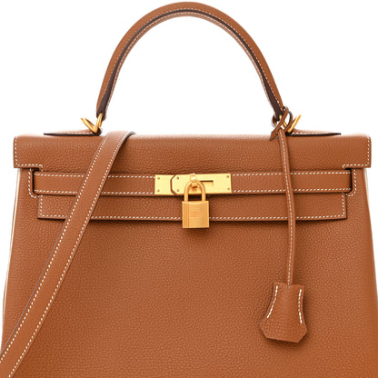 Hermes Togo Horseshoe Kelly Retourne 32 Gold Craie 8 of 11