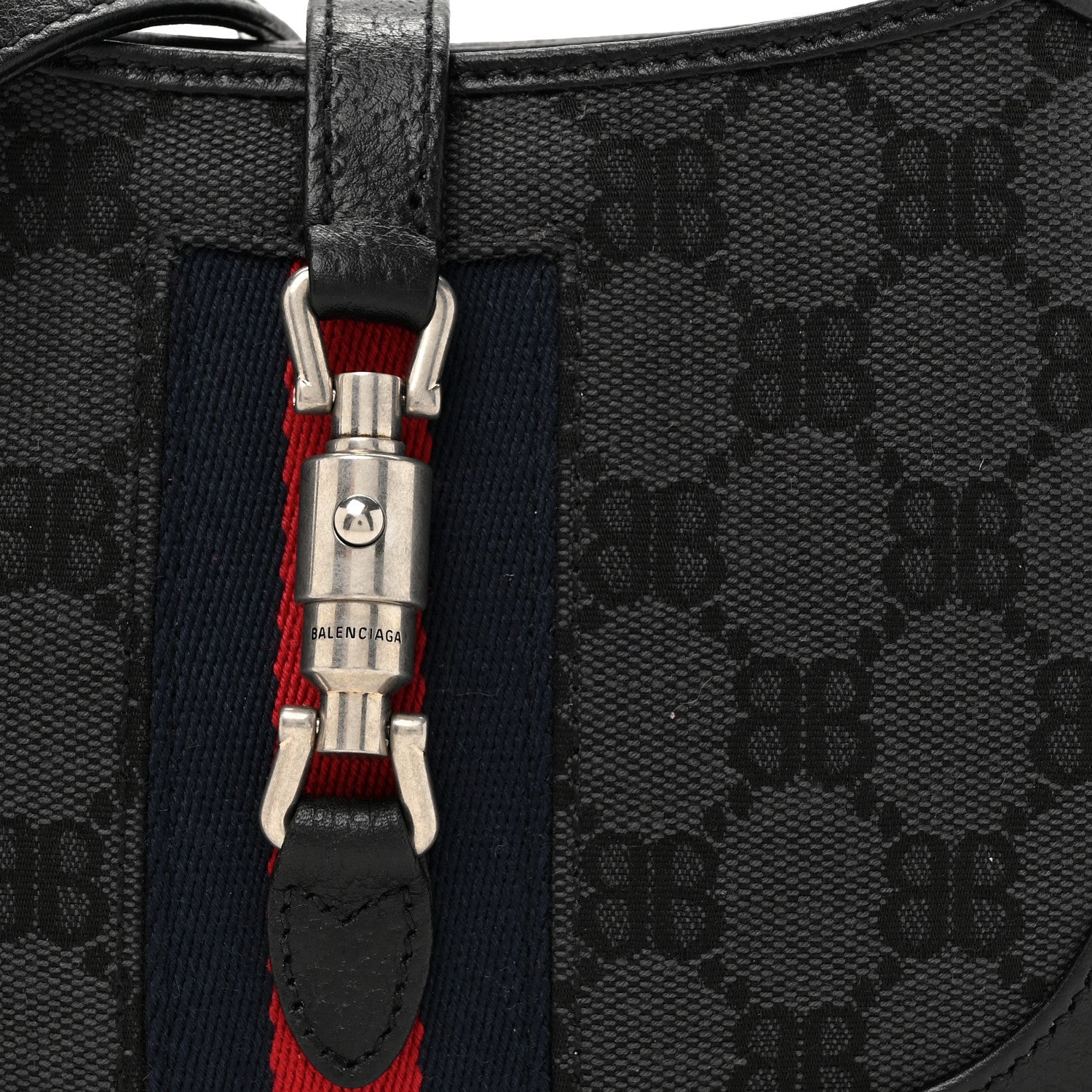 Gucci X BALENCIAGA BB Monogram Calfskin Web Mini Jackie 1961 Hobo Black 9 of 11