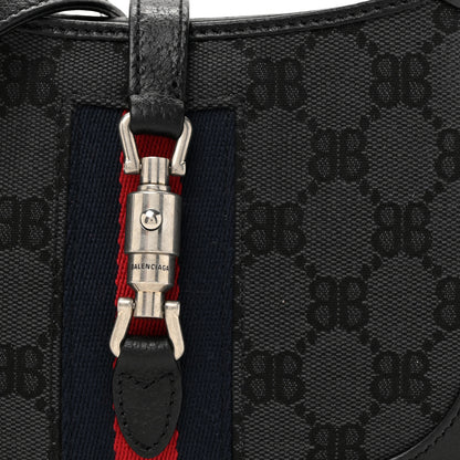 Gucci X BALENCIAGA BB Monogram Calfskin Web Mini Jackie 1961 Hobo Black 9 of 11
