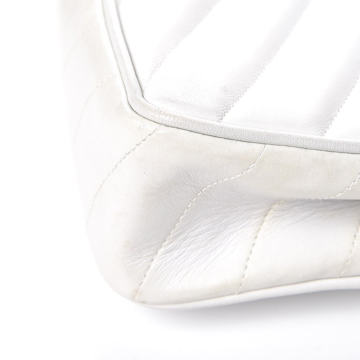 Lambskin Chevron Quilted Mini Square Flap White