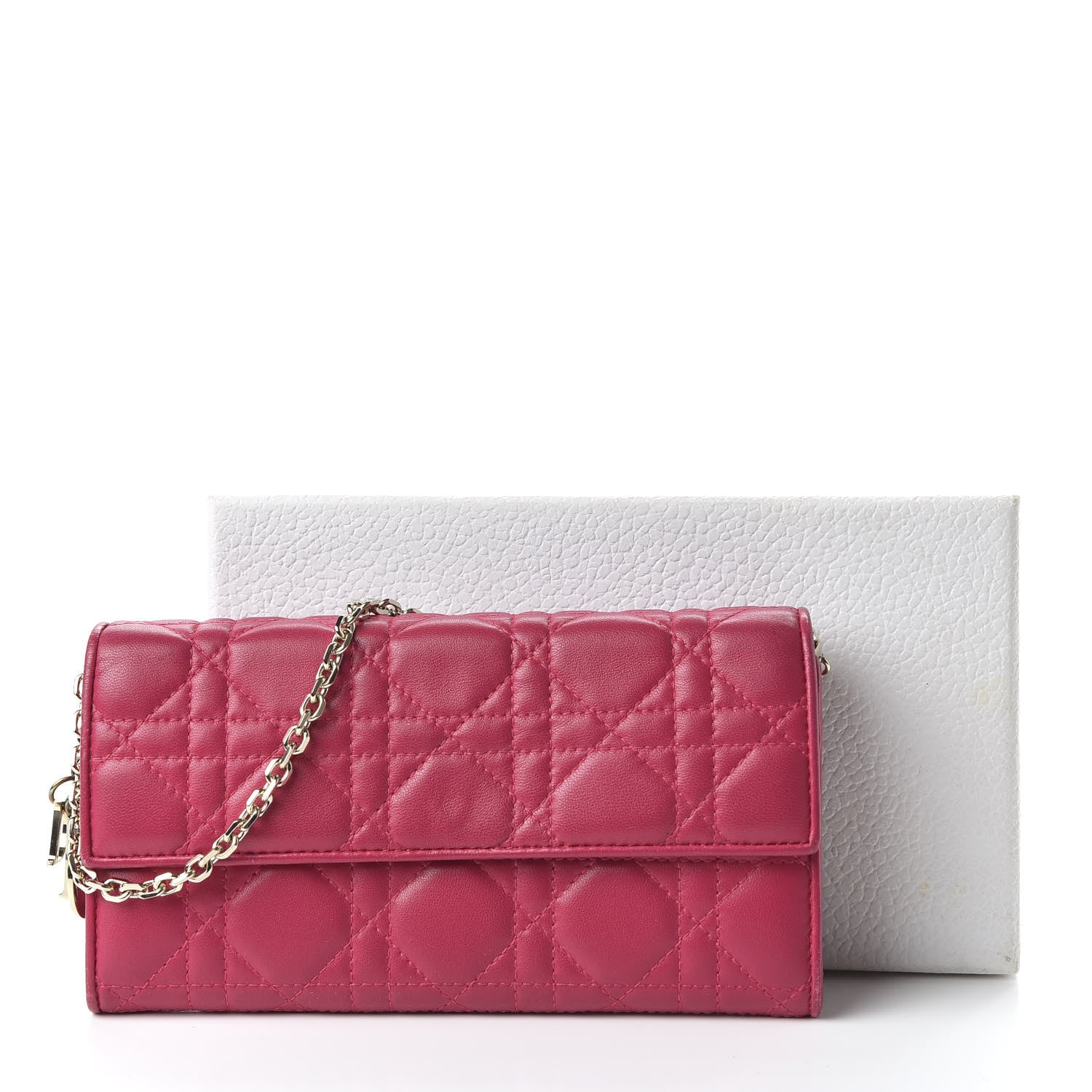 Christian Dior Lambskin Cannage Lady Dior Rendezvous Wallet On Chain Fuchsia 11 of 12