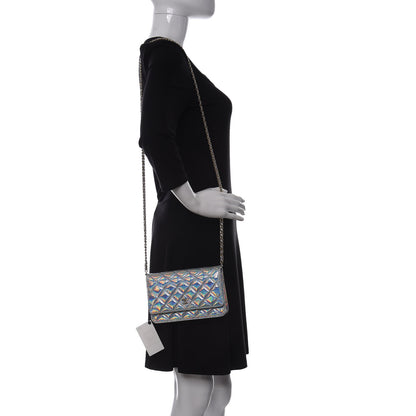Chanel Iridescent Goatskin Quilted Wallet On Chain WOC Silver 2 of 12
