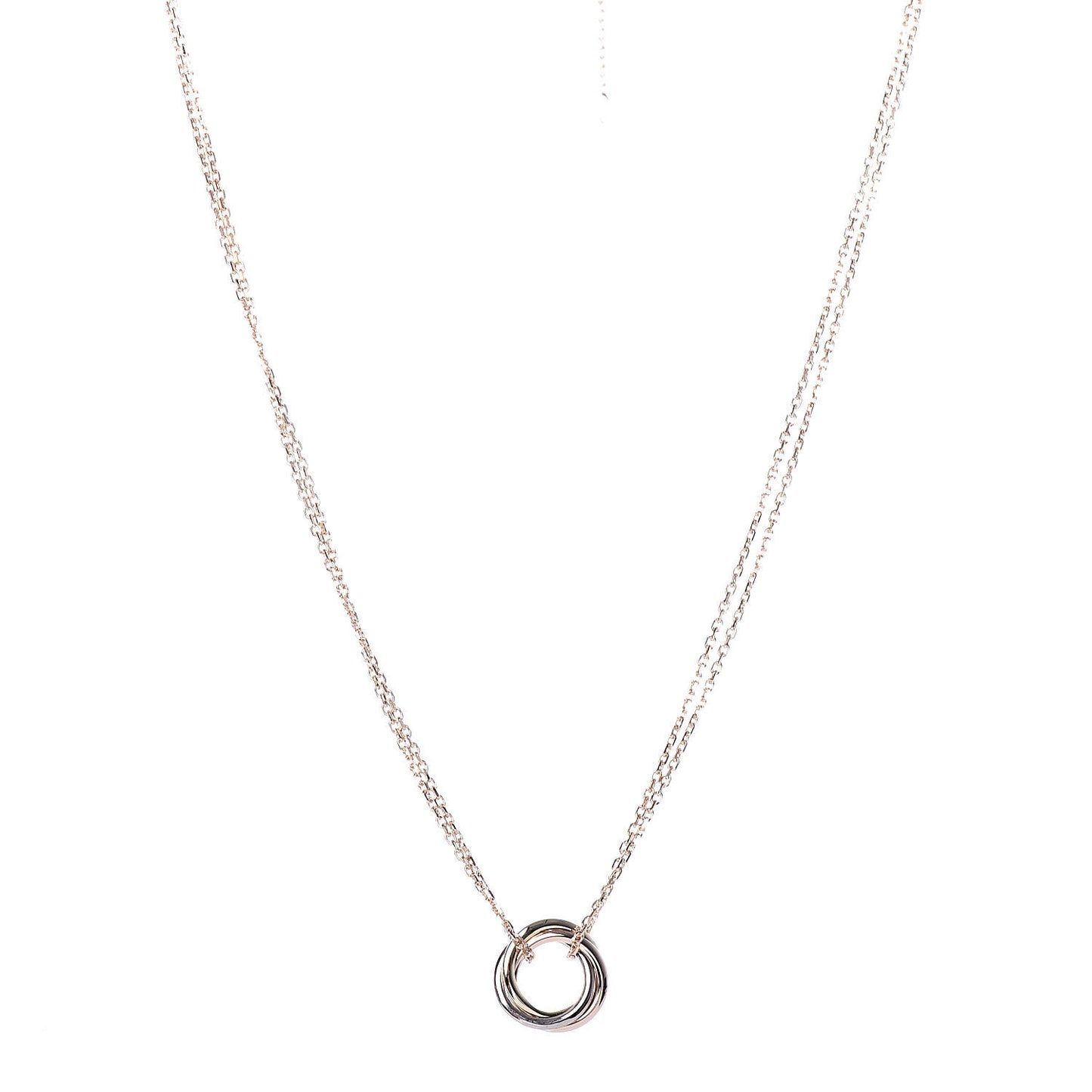 18K Pink Yellow White Gold Trinity Double Chain Pendant Necklace
