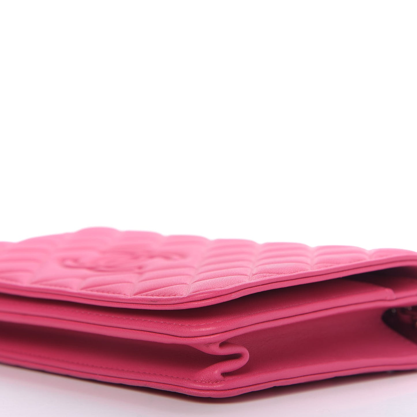 Lambskin Quilted Diamond CC Wallet On Chain WOC Pink