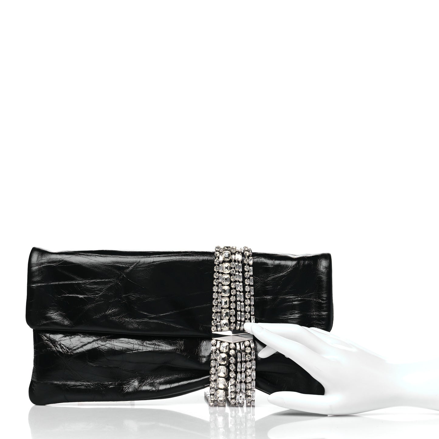 Vintage Calfskin Crystal Zandra Clutch Bag Black