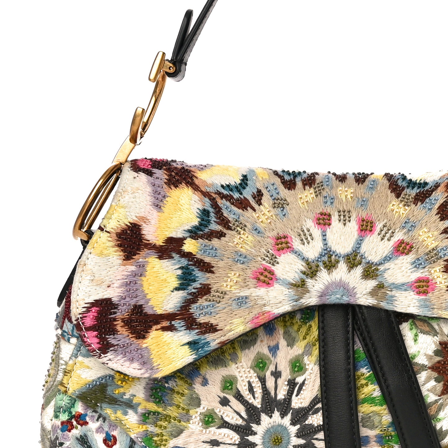 Canvas Embroidered Kaleidiorscopic Saddle Bag Multicolor