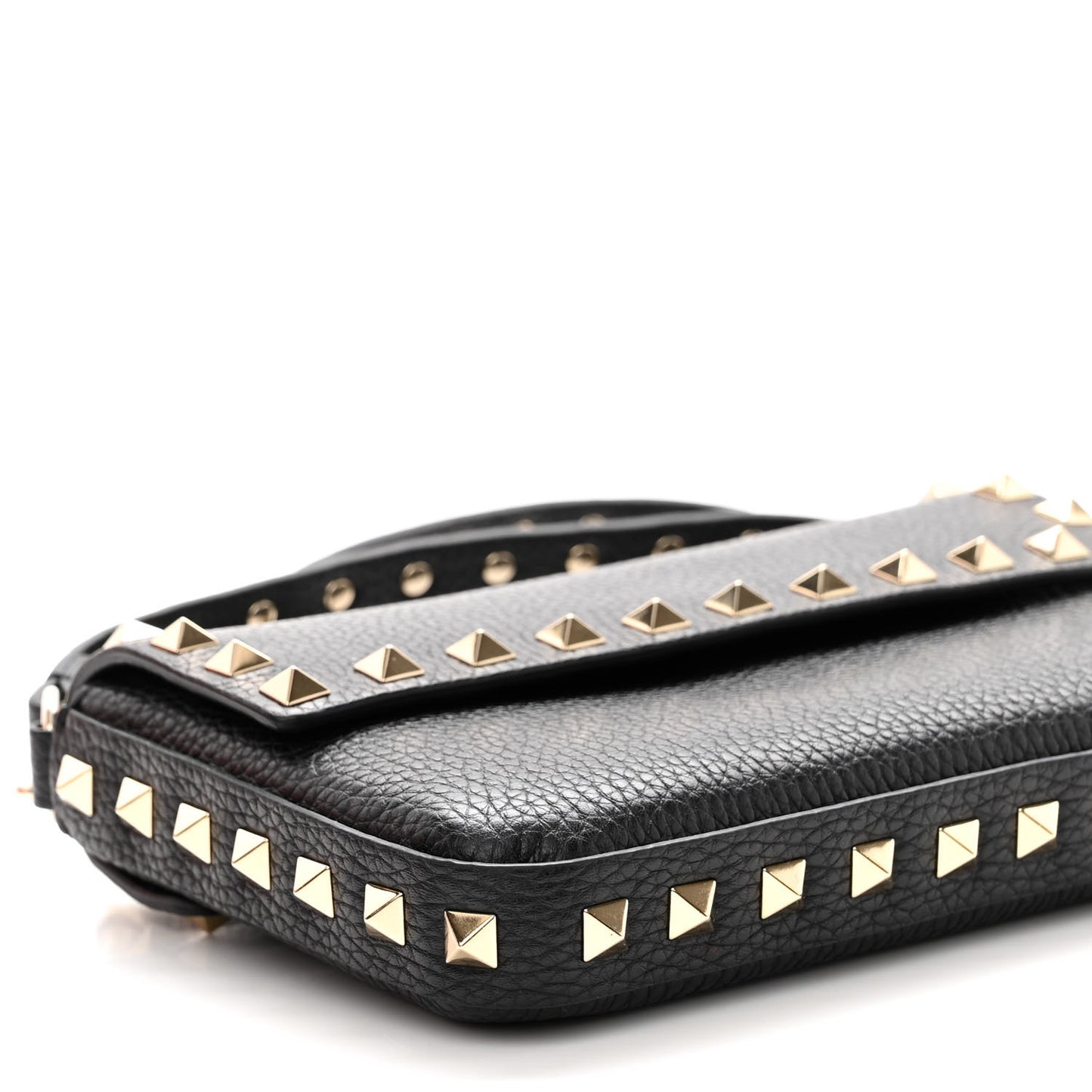 Grainy Calfskin Rockstud Crossbody Pouch Black