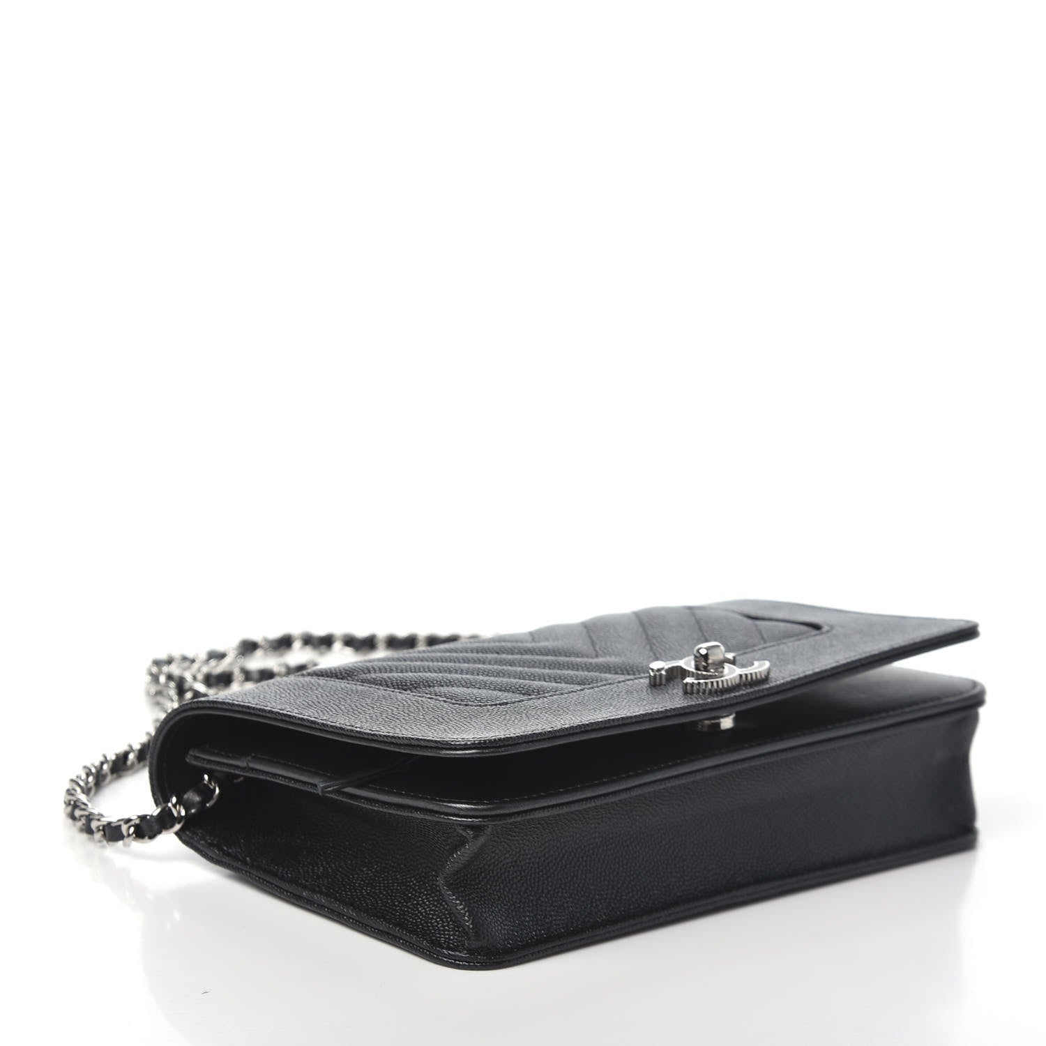 Chanel Caviar Chevron Quilted Vintage Mademoiselle Wallet On Chain WOC Charcoal 4 of 10