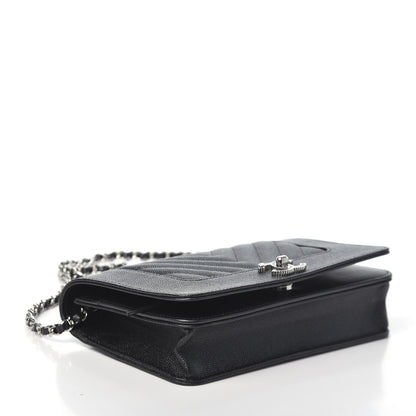 Chanel Caviar Chevron Quilted Vintage Mademoiselle Wallet On Chain WOC Charcoal 4 of 10