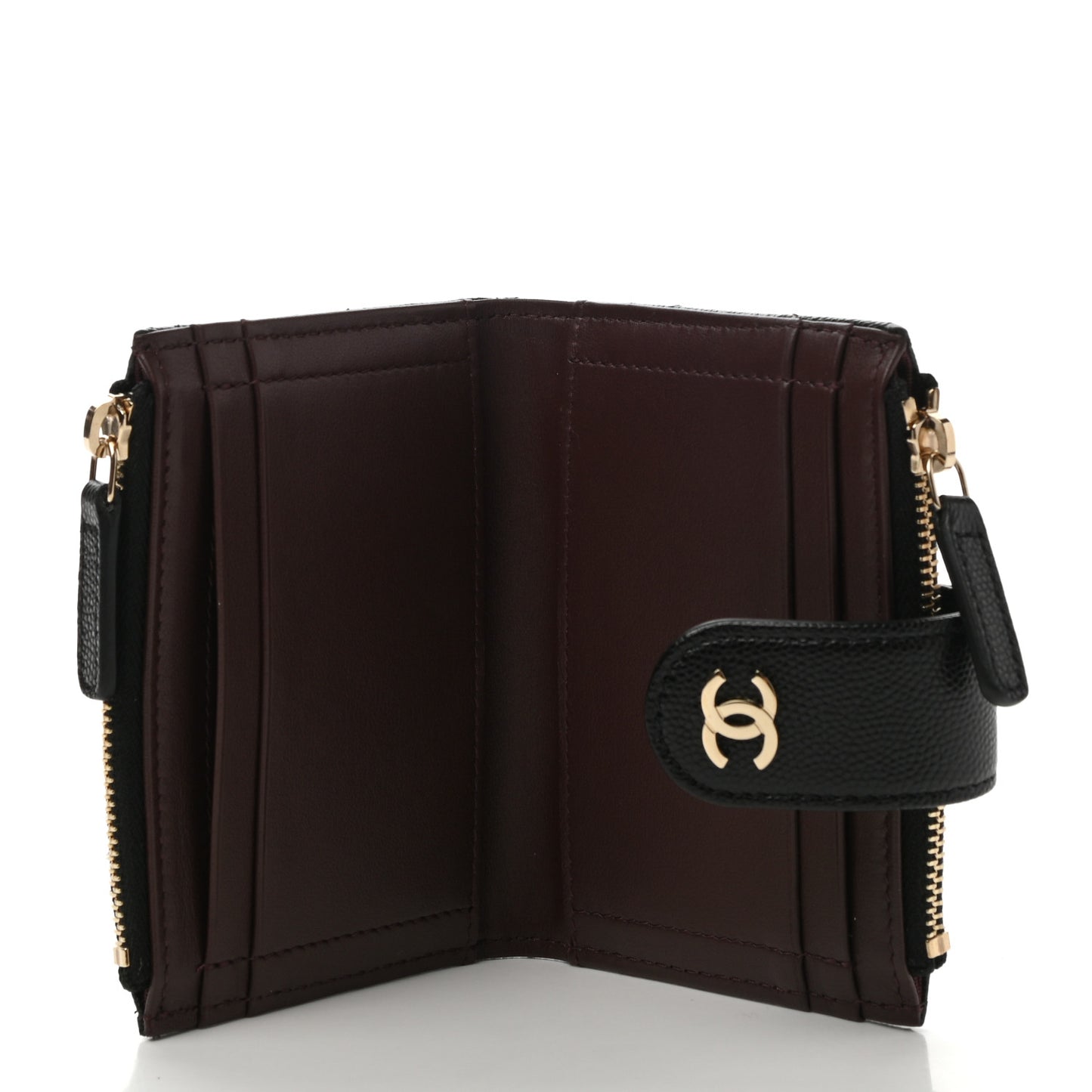 Caviar Quilted Compact Zipped Pocket Wallet Black