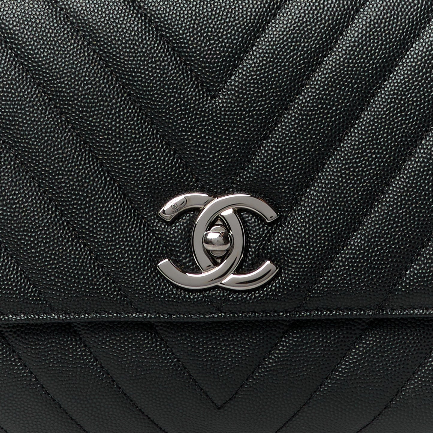 Caviar Chevron Quilted Small Coco Handle Flap Black