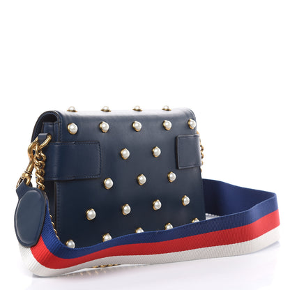 Gucci Nappa Pearl Studded Mini Queen Margaret Broadway Shoulder Bag Blue Agata 3 of 12