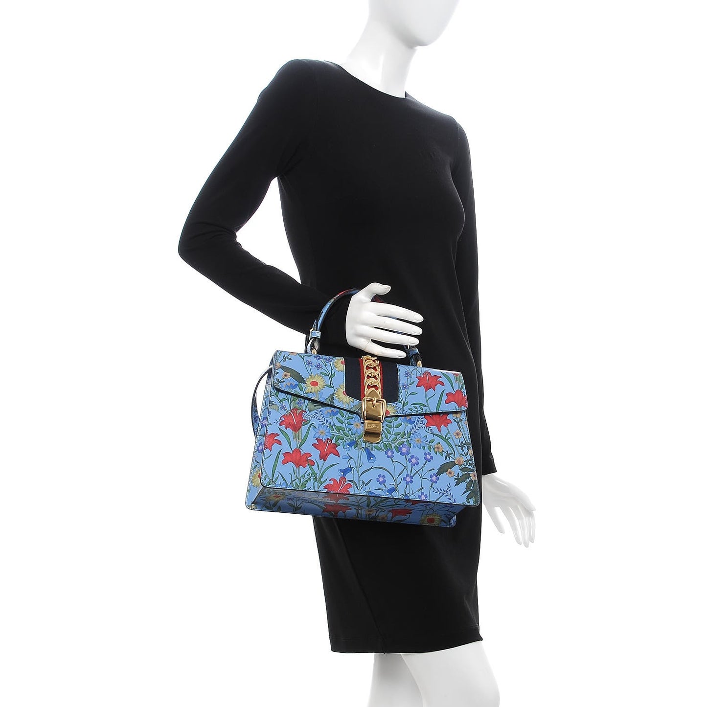 Calfskin New Flora Medium Sylvie Top Handle Bag Azure