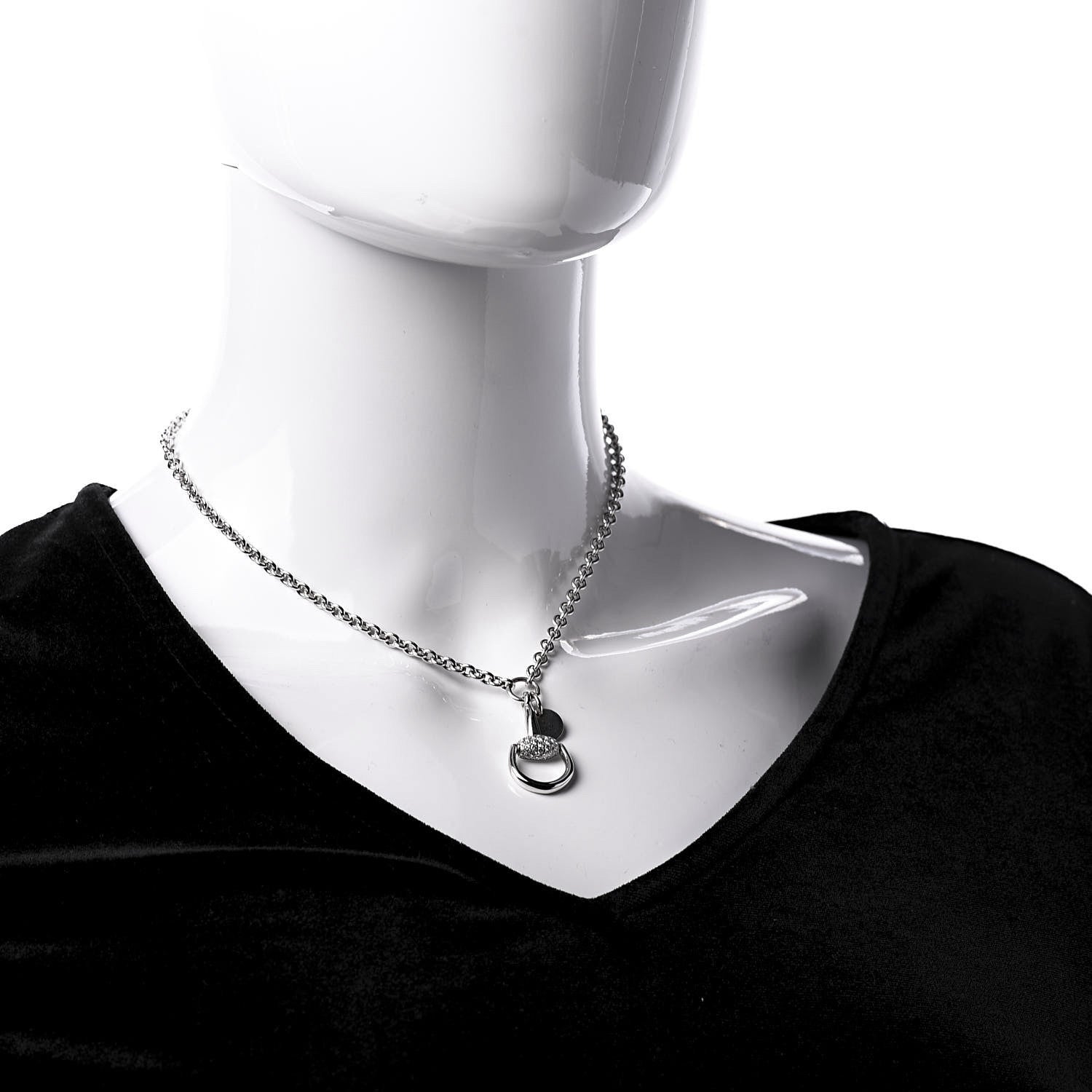 Gucci 18K White Gold Diamond Horsebit Pendant Necklace 2 of 7