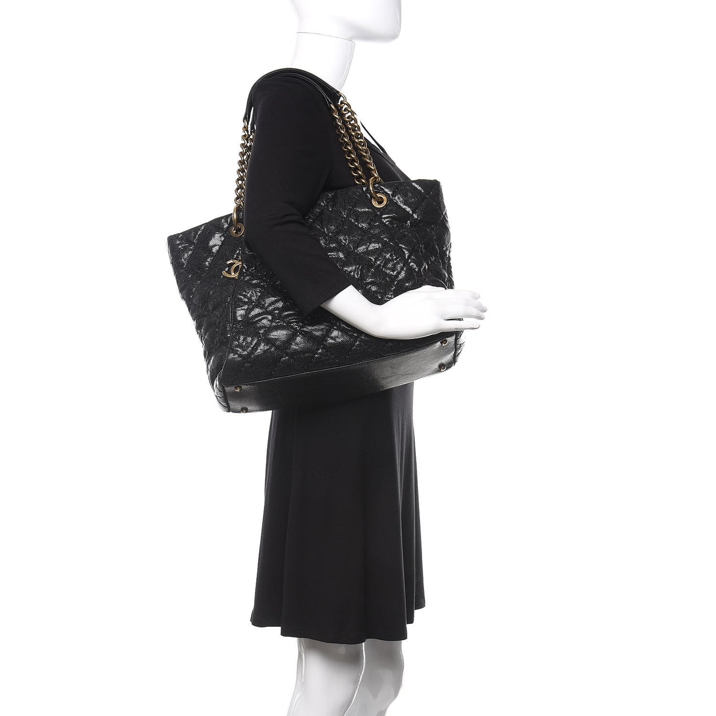 Glazed Caviar Coco Pleats Tote Black