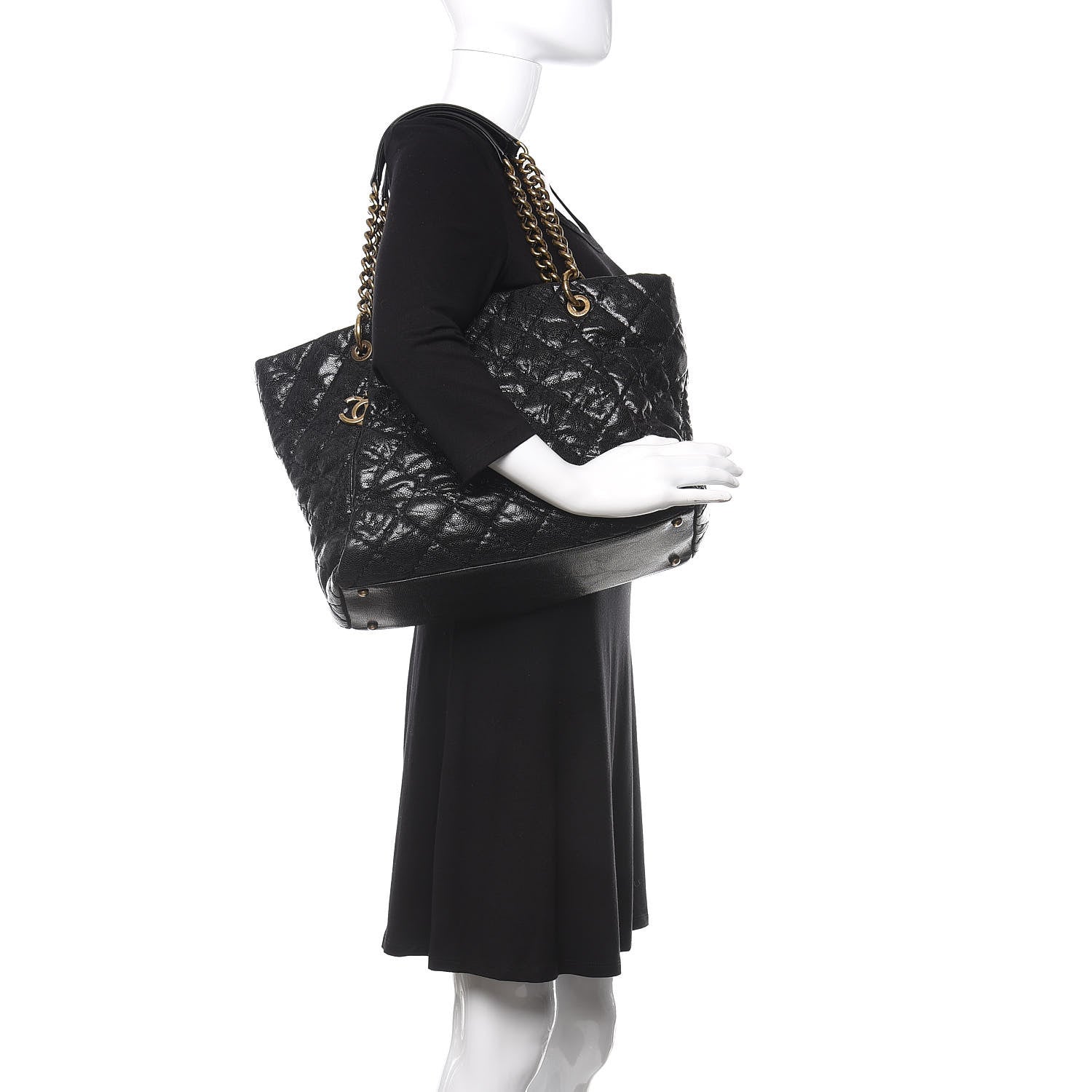 Chanel Glazed Caviar Coco Pleats Tote Black 2 of 15