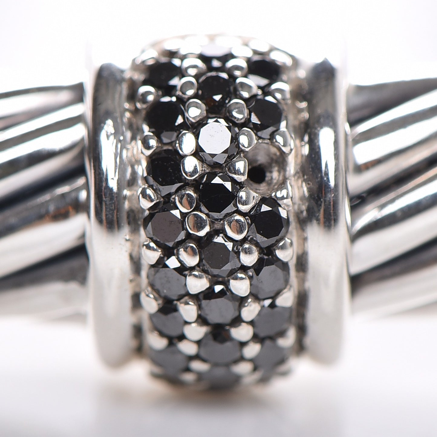 Sterling Silver Black Diamond 7mm Cable Classics Station Bracelet