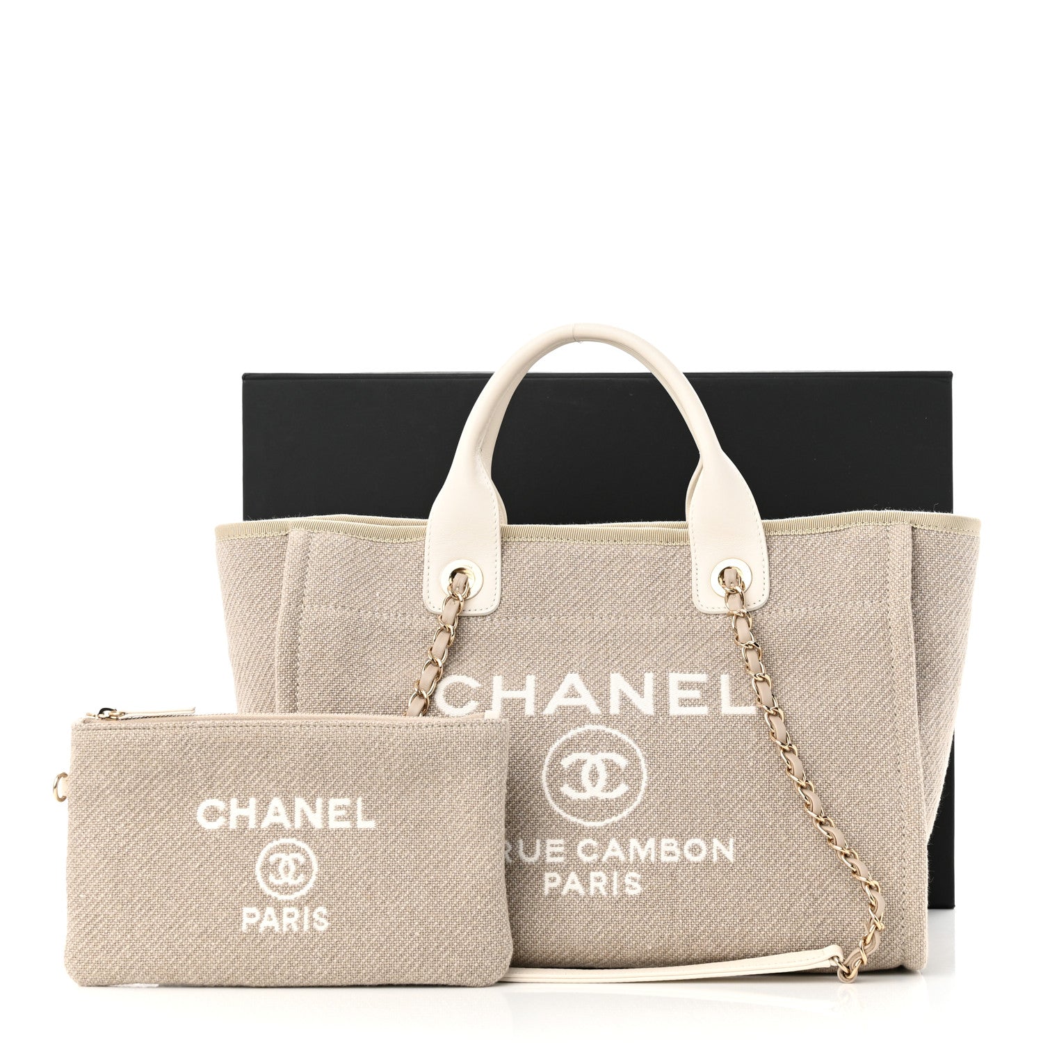 Chanel Mixed Fibers Calfskin Small Deauville Tote Beige White 12 of 12