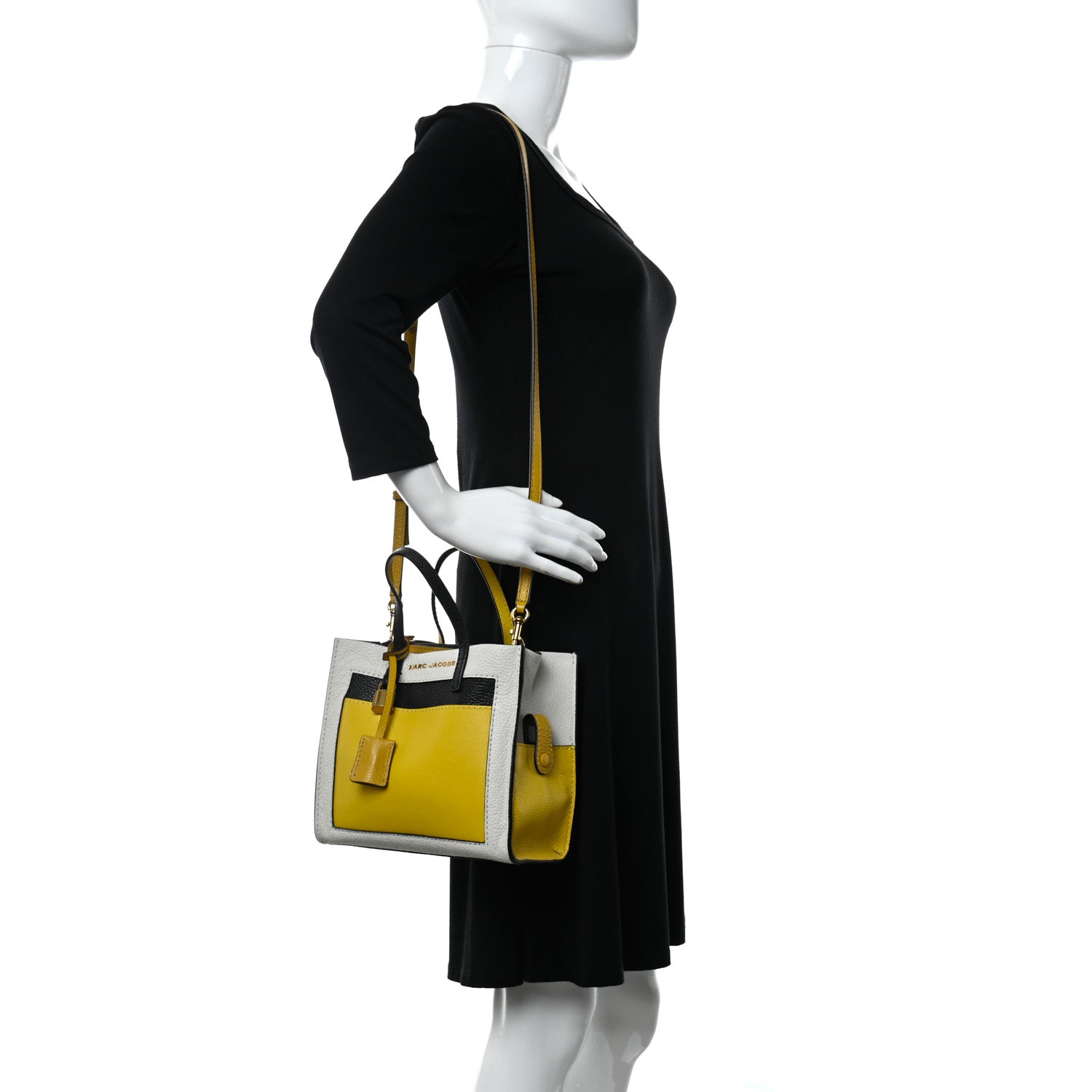 Marc Jacobs Grained Calfskin Colorblock Mini Grind Tote Yellow White Black 2 of 10