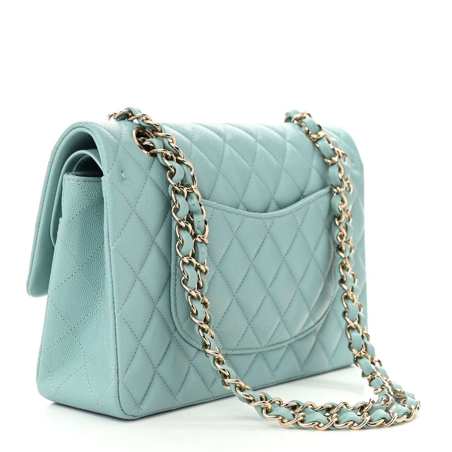 Caviar Quilted Medium Double Flap Light Blue