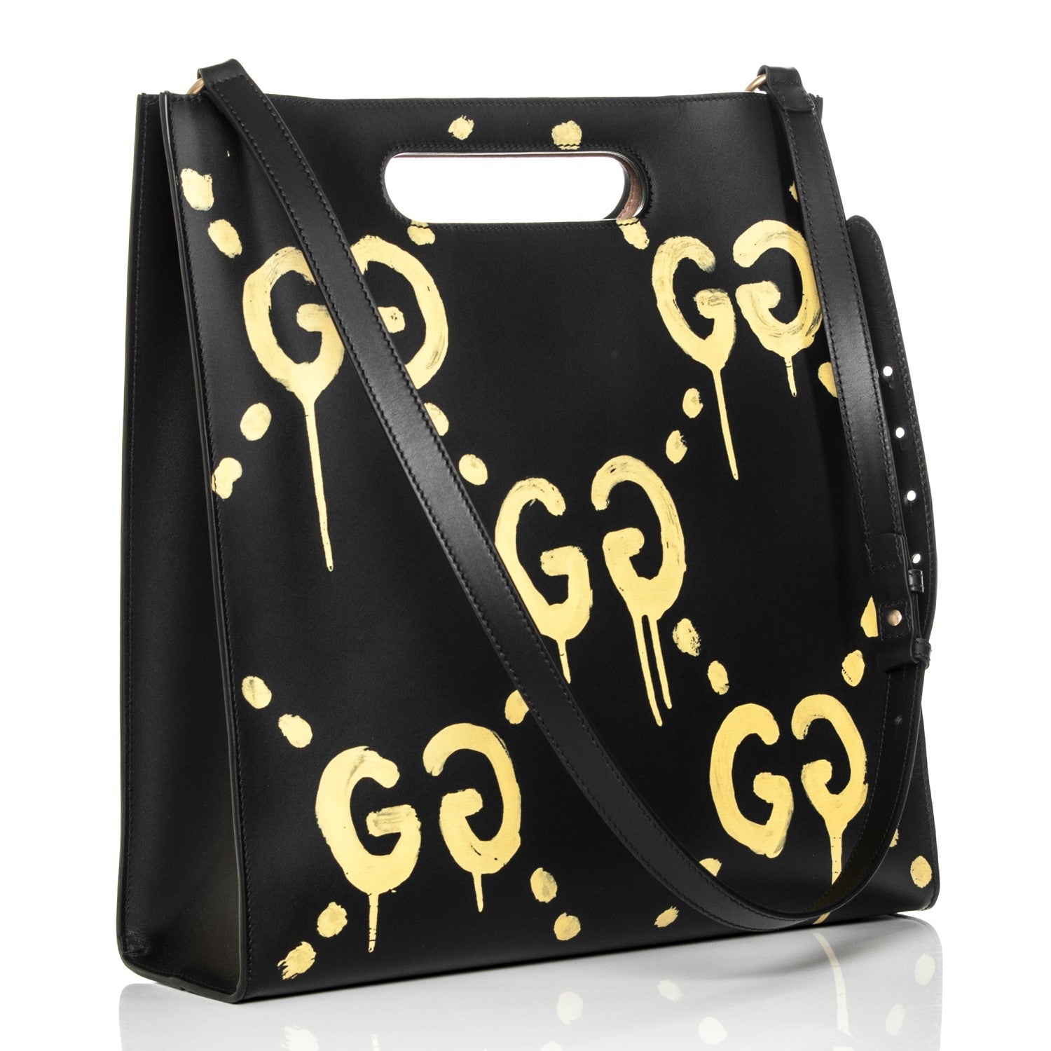 Gucci Calfskin GucciGhost Real Medium XL Tote Black Yellow 4 of 9
