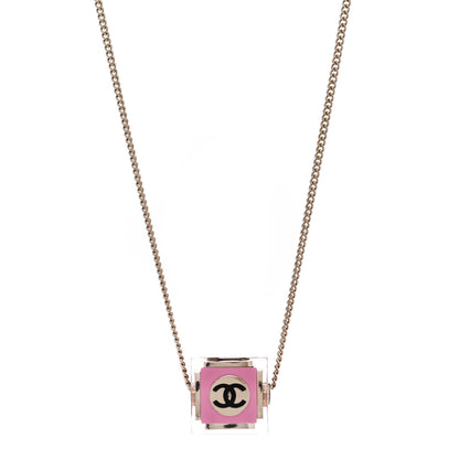 Chanel Resin Crystal CC Cube Necklace Gold Pink 1 of 7
