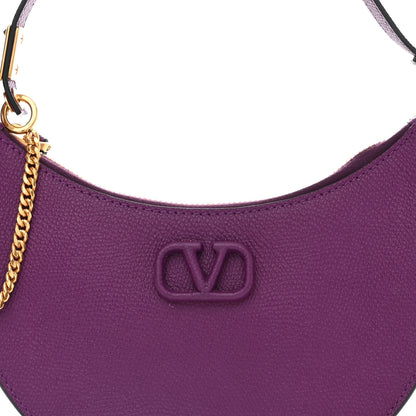 Valentino Garavani Grainy Calfskin Mini Vlogo Hobo Bag Purple 7 of 9