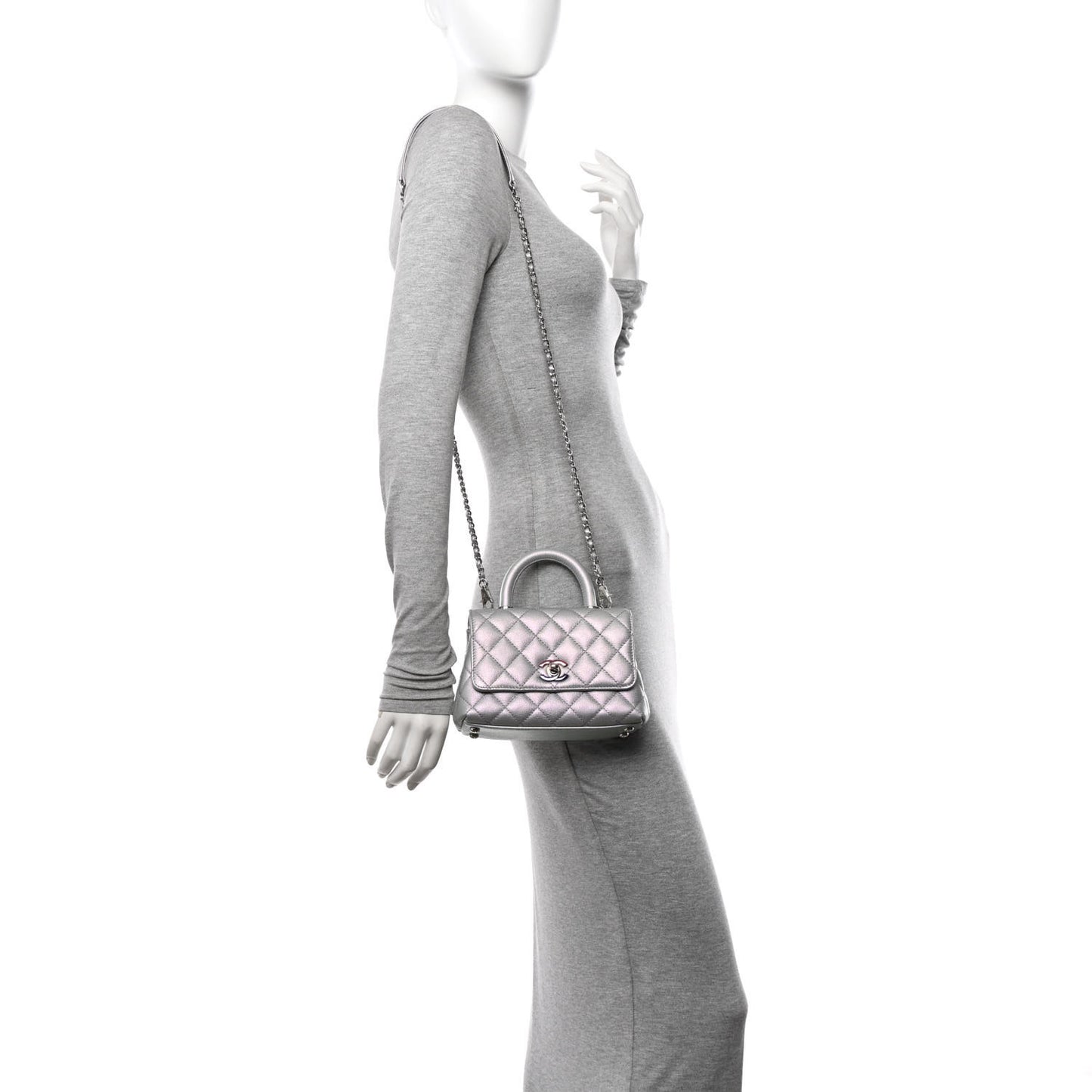 Iridescent Caviar Quilted Extra Mini Coco Handle Flap Light Blue