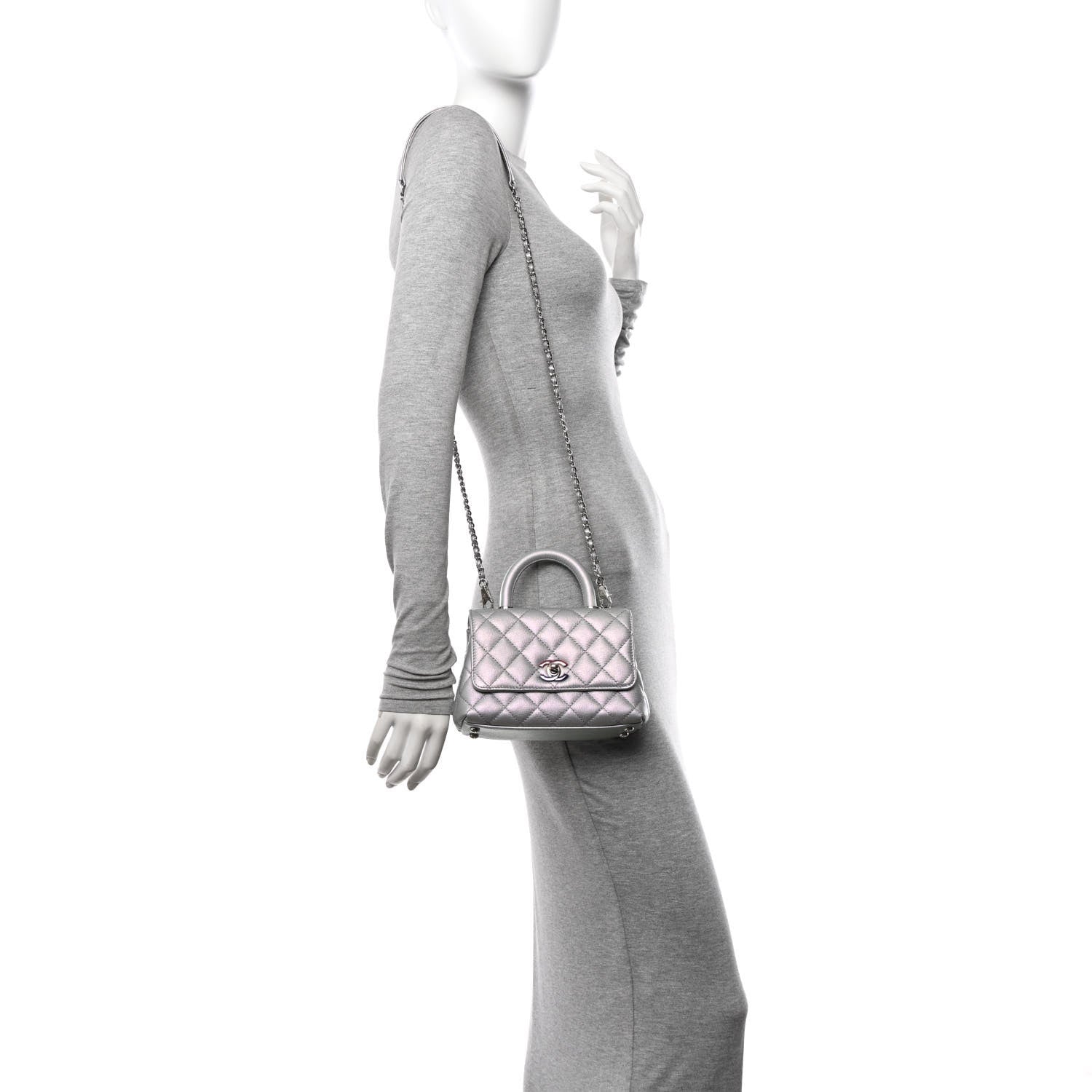 Chanel Iridescent Caviar Quilted Extra Mini Coco Handle Flap Light Blue 2 of 11