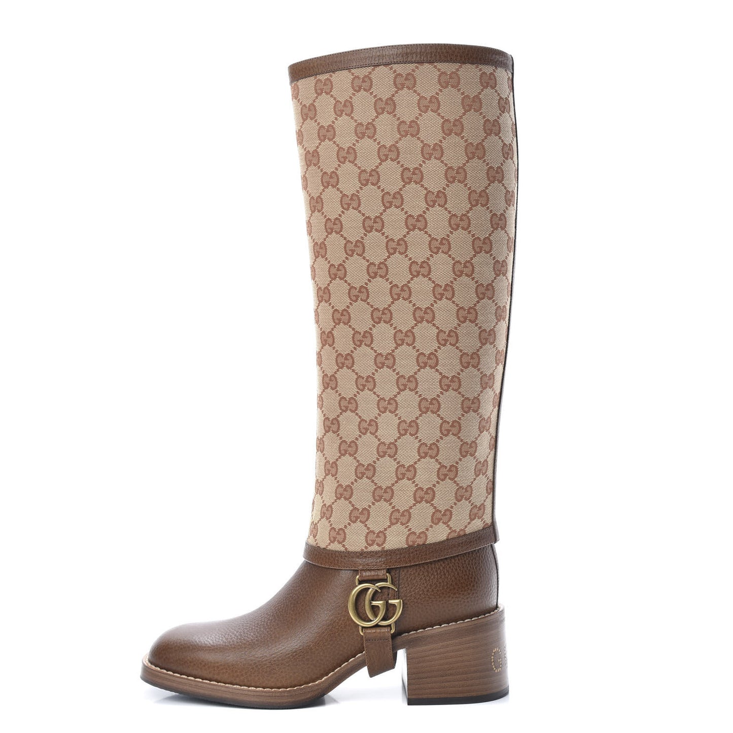 GG Monogram Calfskin Lola Tall Boots 39.5 Beige Ruggine Cuir