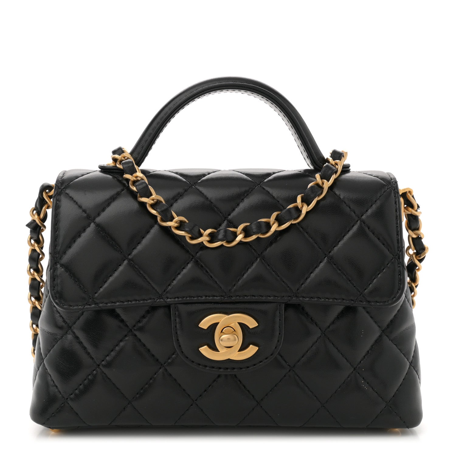 Chanel Lambskin Quilted Small Flap Top Handle Bag Black 1 of 13