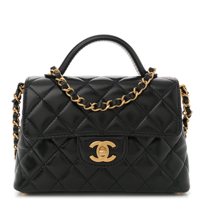 Chanel Lambskin Quilted Small Flap Top Handle Bag Black 1 of 13