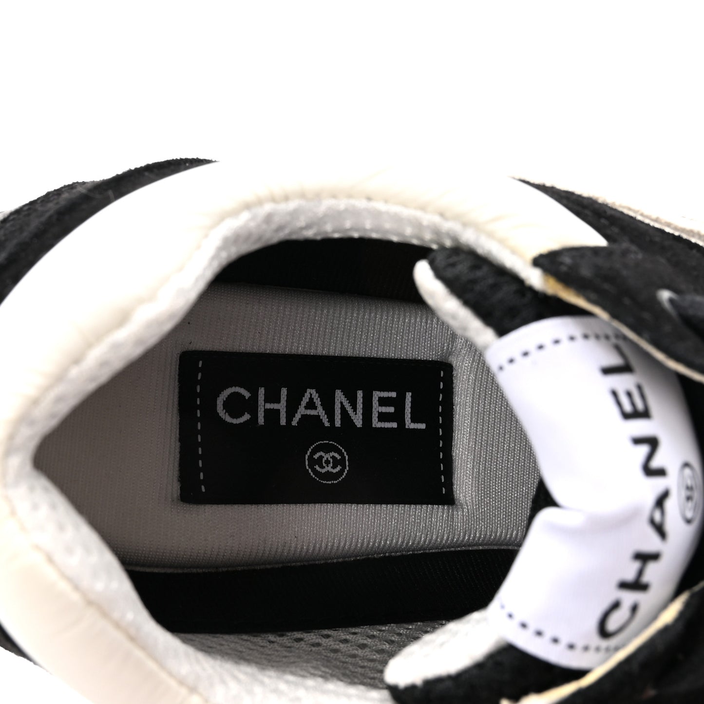 Mesh Suede Grained Calfskin Womens CC Sneakers 37.5 Black White
