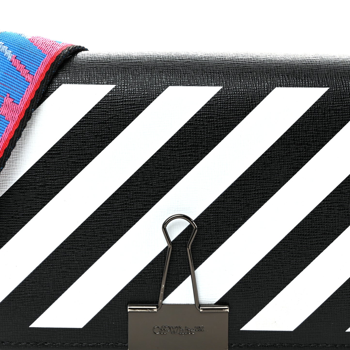 Saffiano Striped Mini Diag Binder Clip Bag Black White Indus