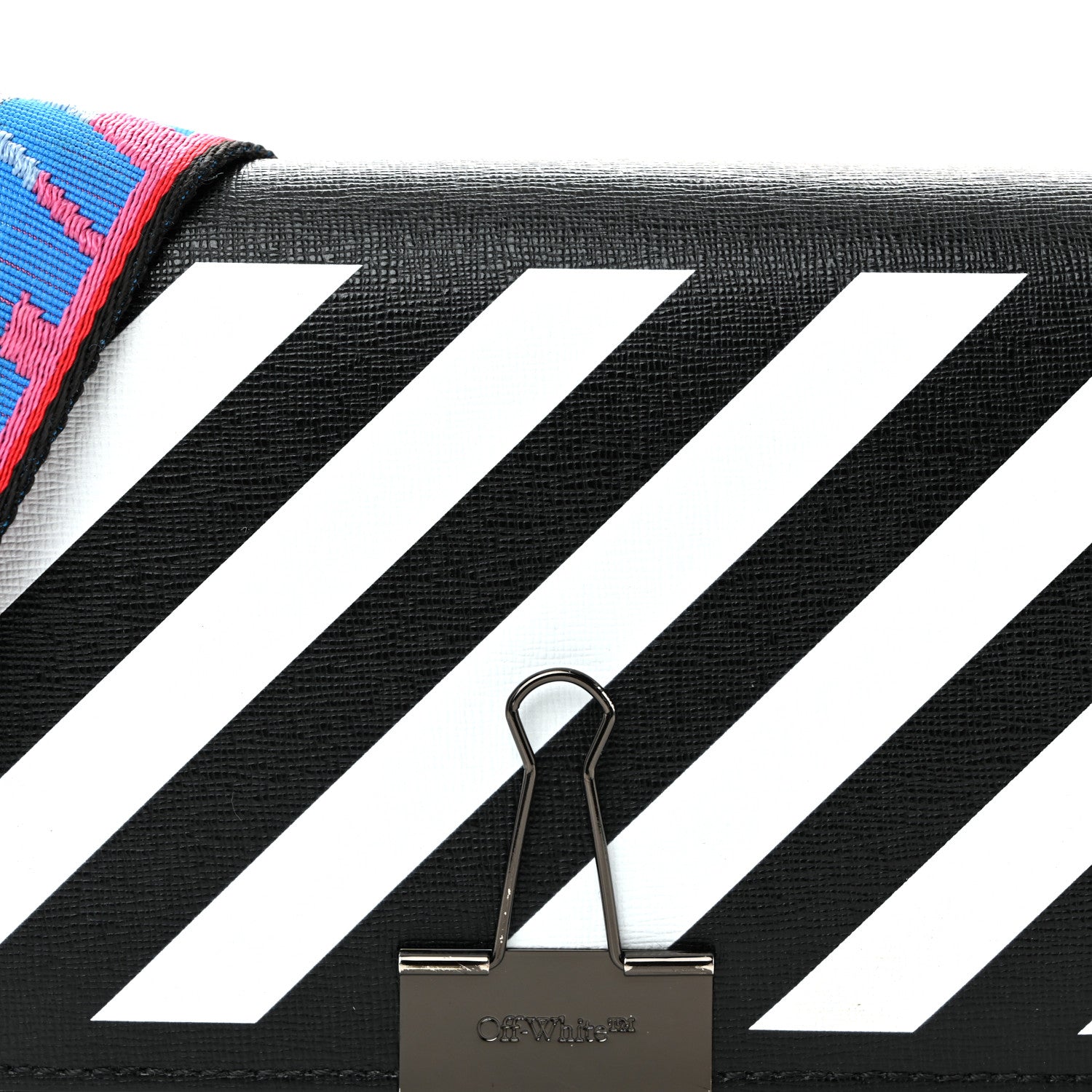 Off-White Saffiano Striped Mini Diag Binder Clip Bag Black White Indus 7 of 10