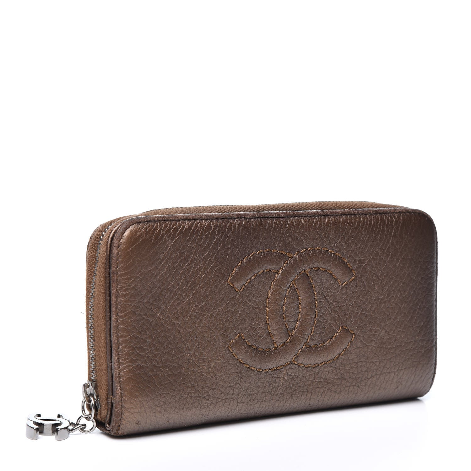 Chanel Metallic Calfskin Chain Zip Around Wallet Brown 2 of 14