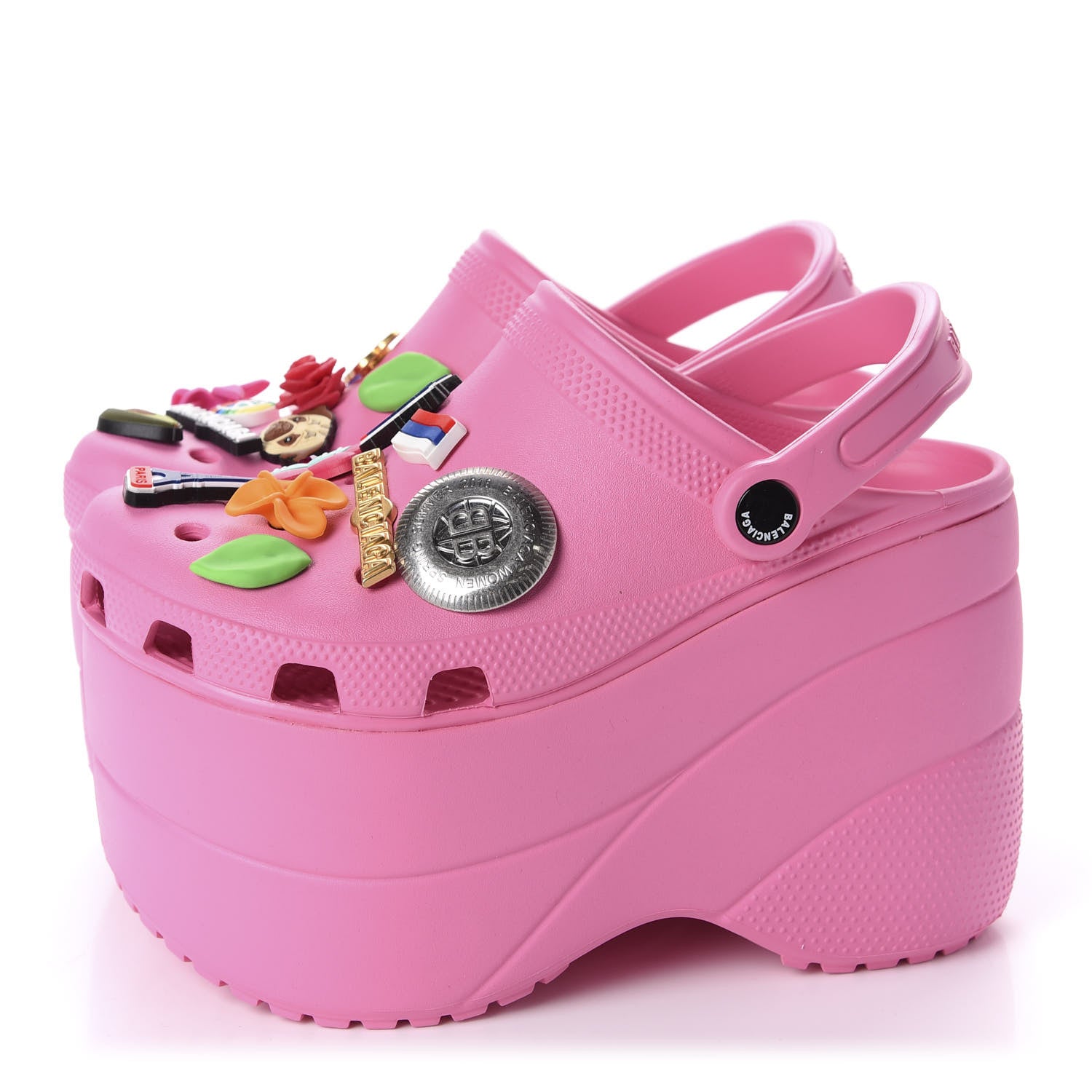 Balenciaga X CROCS Rubber Textured Womens Platform Sandals 37 Rose Bonbon 3 of 10