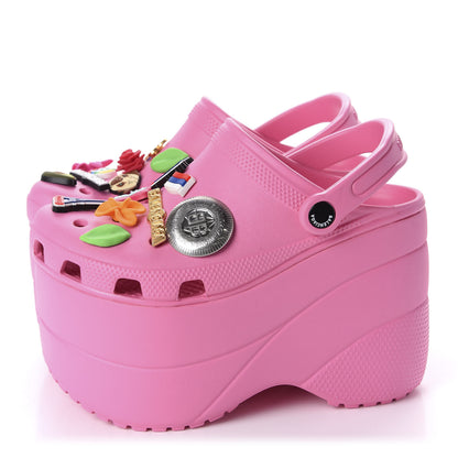 Balenciaga X CROCS Rubber Textured Womens Platform Sandals 37 Rose Bonbon 3 of 10